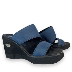 Vintage Y2K Transit Platform Heeled Square Toe Sandals Blue Black Foam